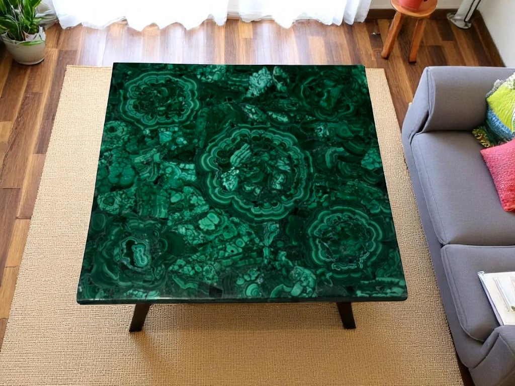 Green Marble Square Table - Custom Made Malachite Ovarlay Handmade Work